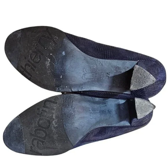 thierry rabotin navy blue ribbed leather pump 3" heel wide EU37 1/2 US7 - Picture 10 of 12